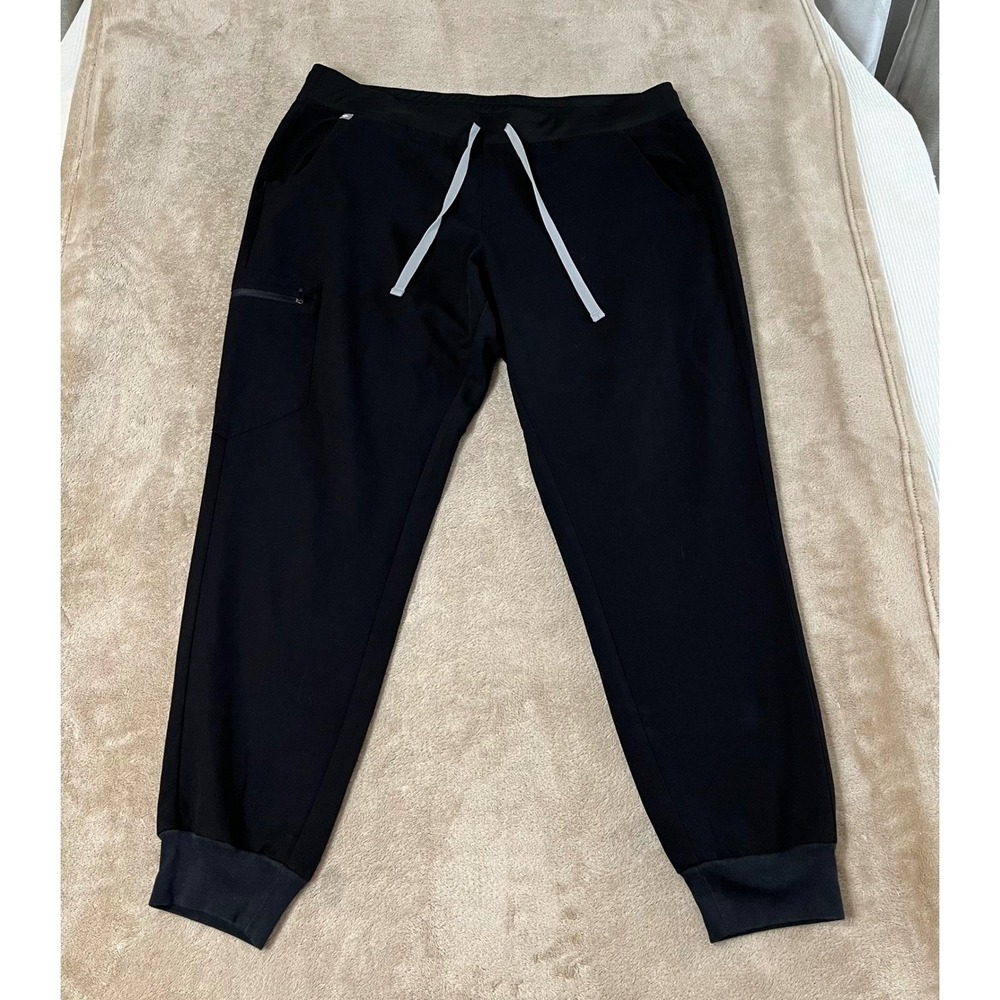 Figs Black Track Joggers with Contrast Drawstring